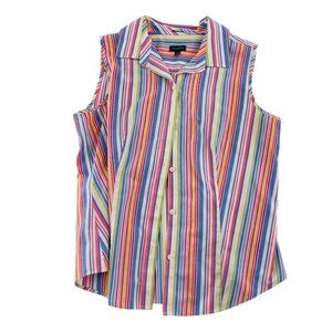 Talbots Women's Sleeveless Button-Up Shirt Size 8 Multicolor Striped 100% Cotton